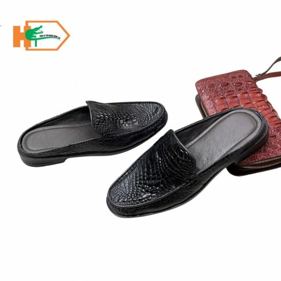 Giày Sục Đen Da Cá Sấu - Mẫu Da Tay